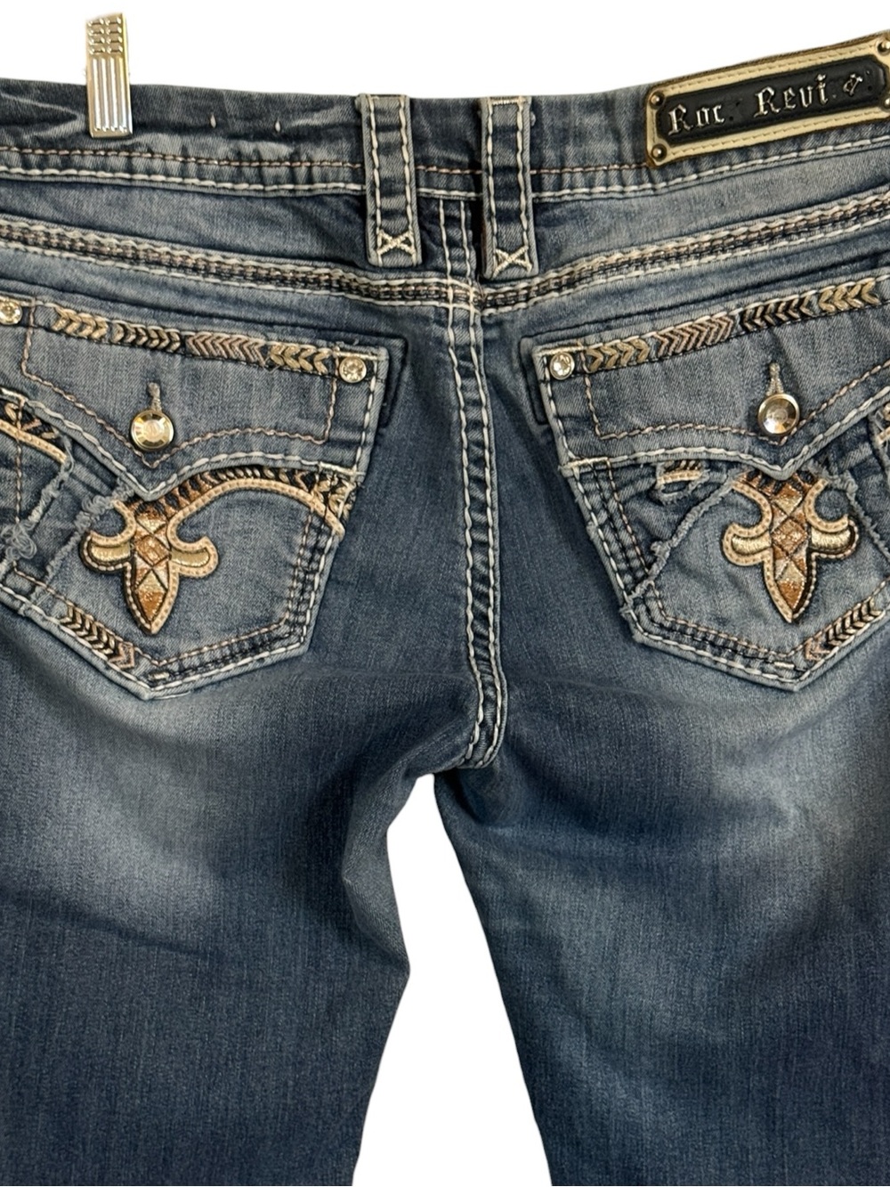 Rock Revival Easy Skinny Jeans Women’s 31 Embellished Fleur de Lis Rhinestone